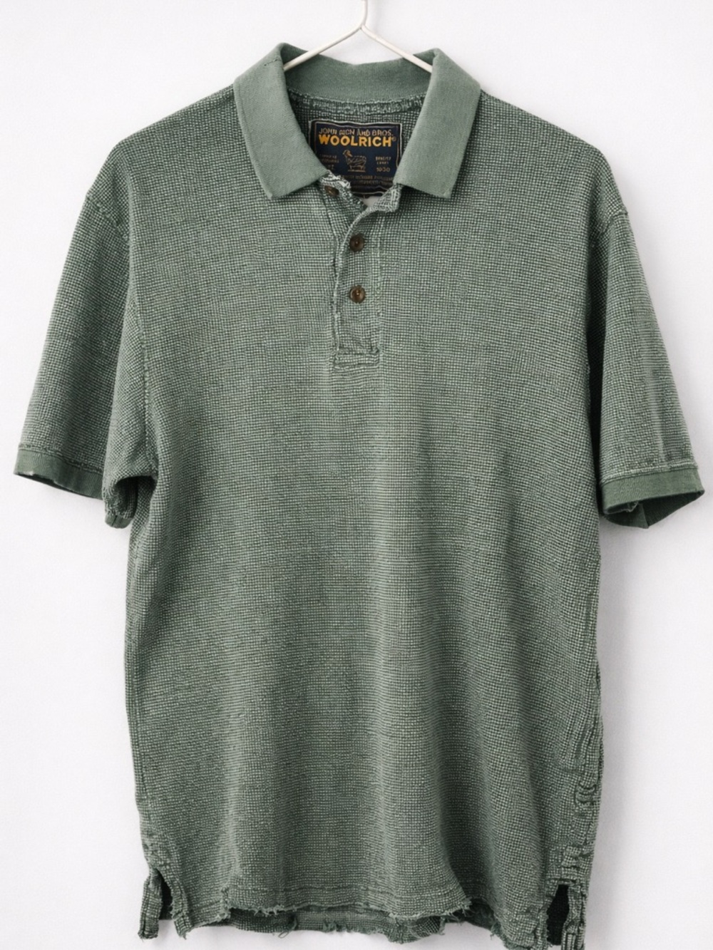 Vintage Woolrich John Rich Bros Green Textured Polo Shirt Medium